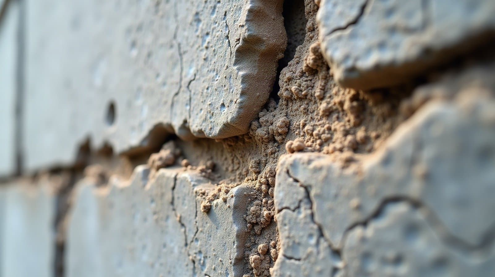 Fissure verticale sur un mur de soutènement ancien avant intervention